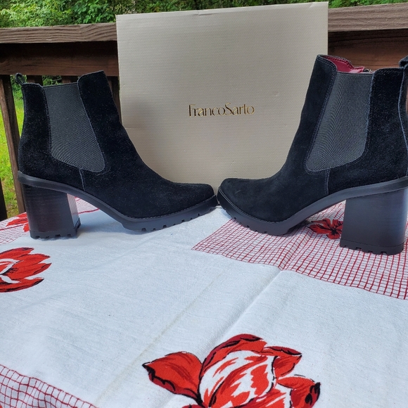 Franco Sarto Black Leather Suede Ankle Boot - Picture 2 of 12